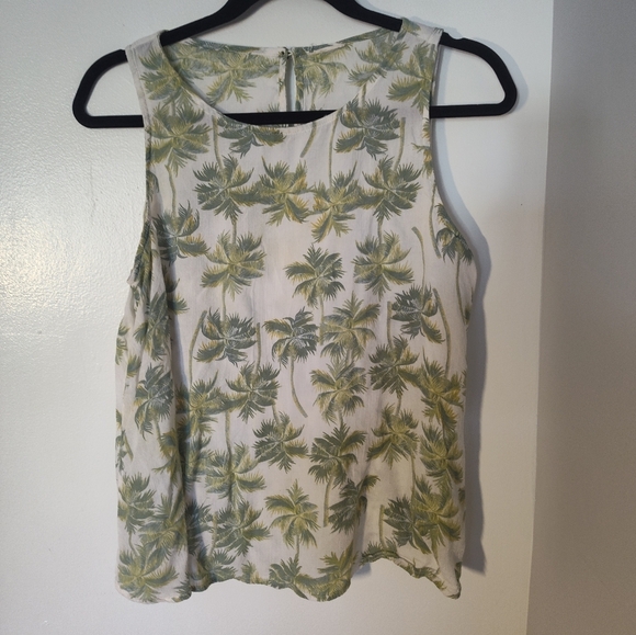 Tropical Palm Print Sleeveless Top Size M #344 - Picture 2 of 2
